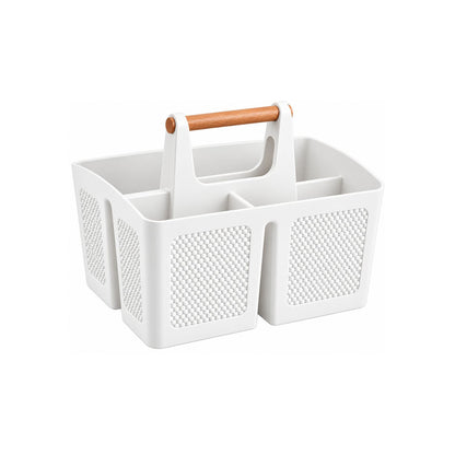 Home Collection 3-Compartment Portable Shower Caddy with Wooden Handle