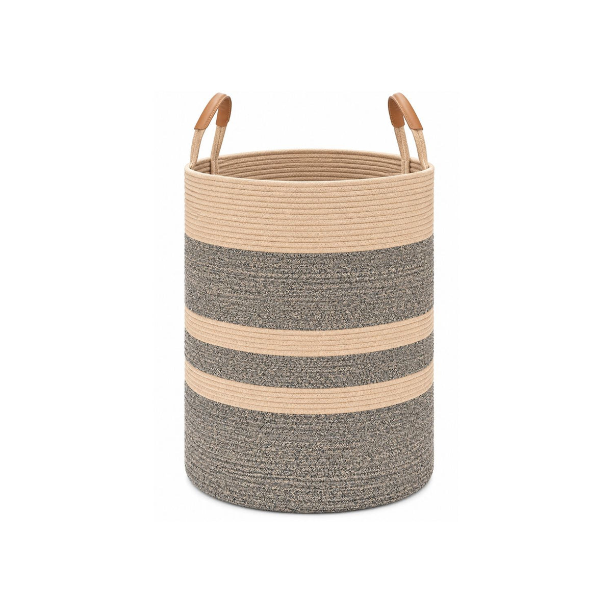Home Collection 60L Woven Rope Laundry Hamper with Leather Handles