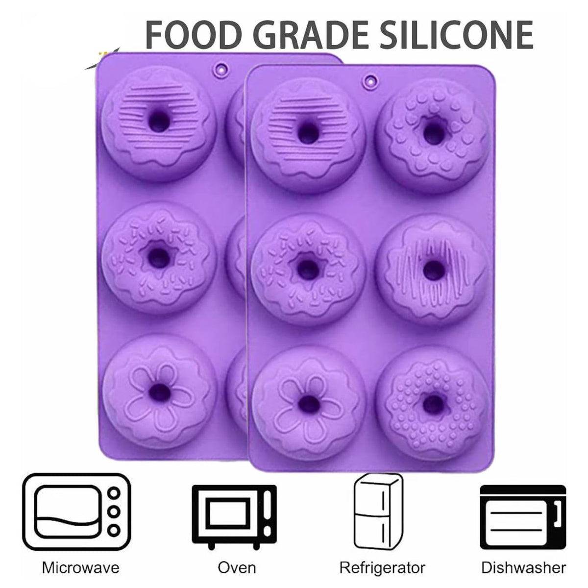 Home Collection Pack of 2 Purple Nonstick Silicone Donut Baking Molds