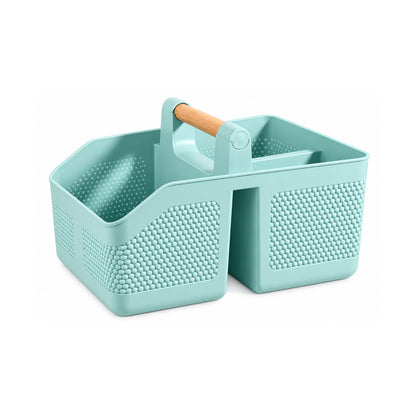 Home Collection Portable Plastic Shower Caddy Basket with Bamboo Handle