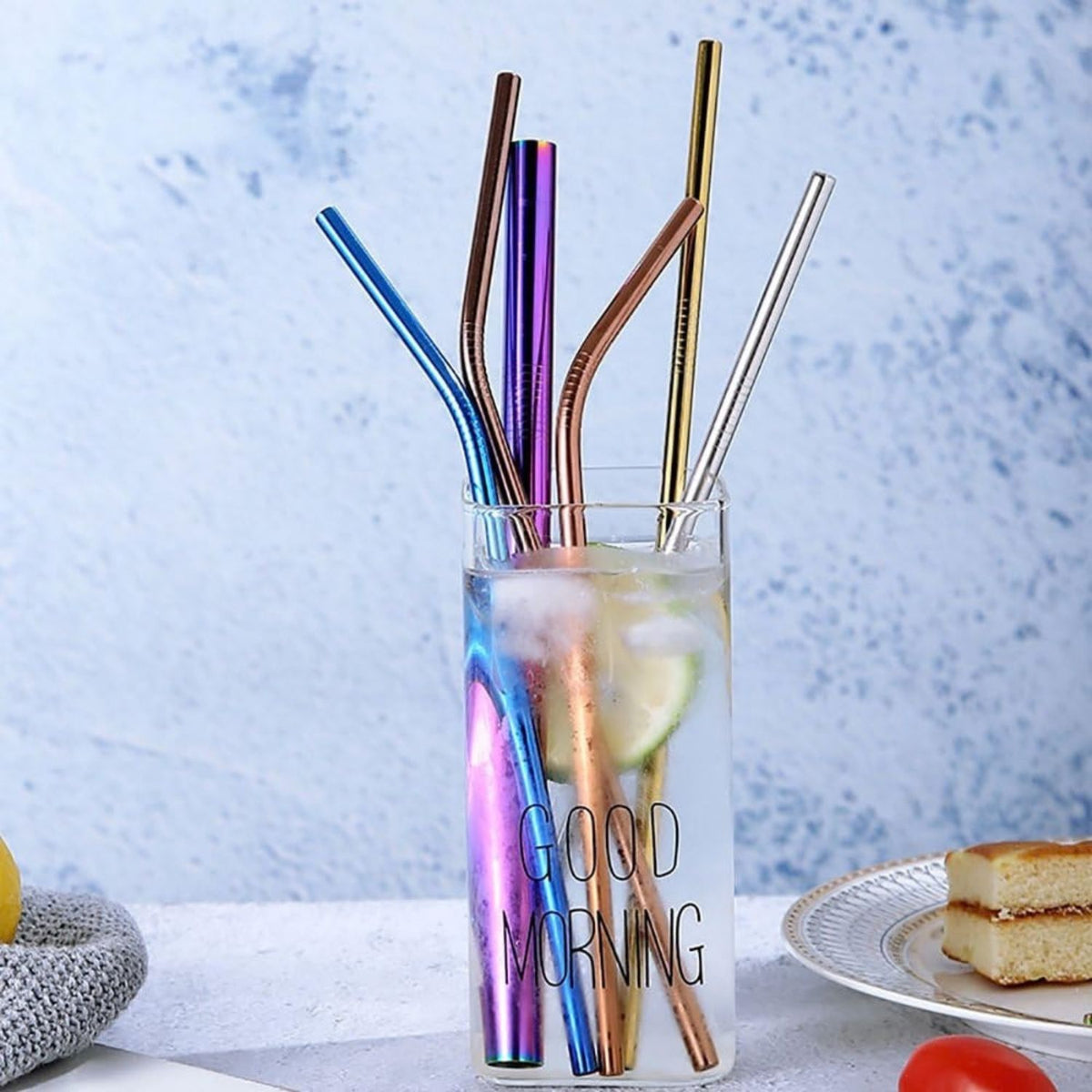 Home Collection 8-Pack 10.5 Inch Colored Stainless Steel Straws with 2 Cleaning Brushes