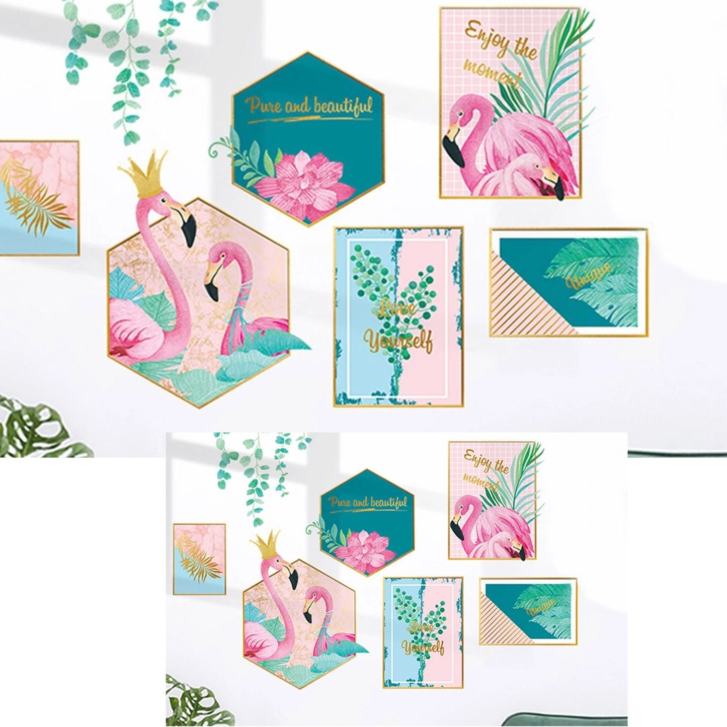 Home Collection Flamingo Frame Wall Stickers Pink & Green