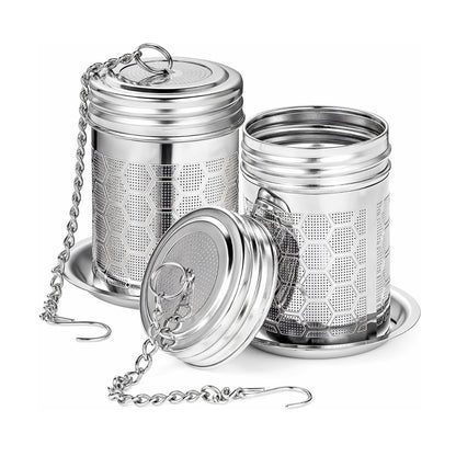 Home Collection Pack of 2 Stainless Steel Tea Infusers with Chain Hook and Threaded Lid