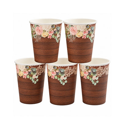 Home Collection Pack of 24 Brown Rustic Wood Print Paper Cups