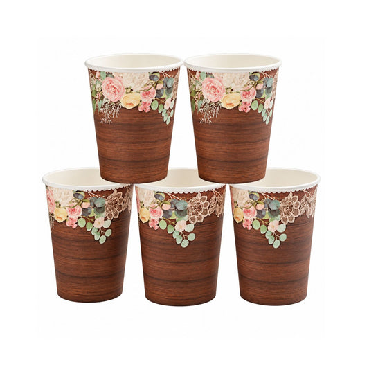 Home Collection Pack of 24 Brown Rustic Wood Print Paper Cups