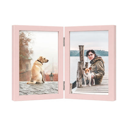 Home Collection Double Wooden Hinged Picture Frame 4x6 Inch Vertical Tabletop Display