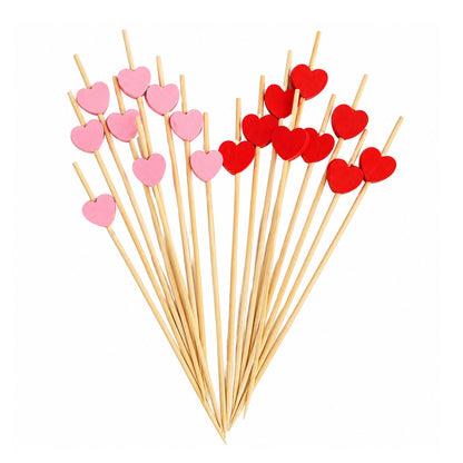 Home Collection 100 Natural Bamboo Skewers with Pink & Red Heart Tops