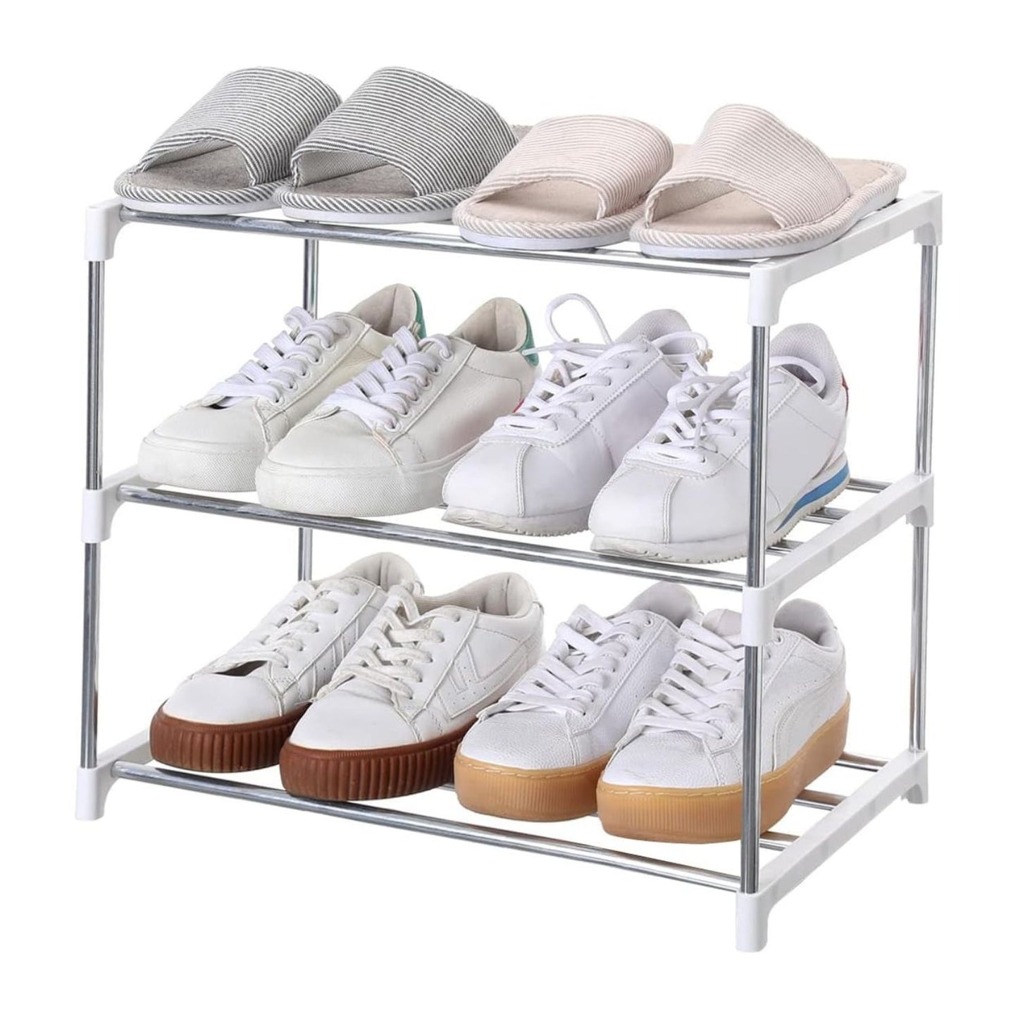 Home Collection 3-Tier Stackable Small Shoe Rack Black