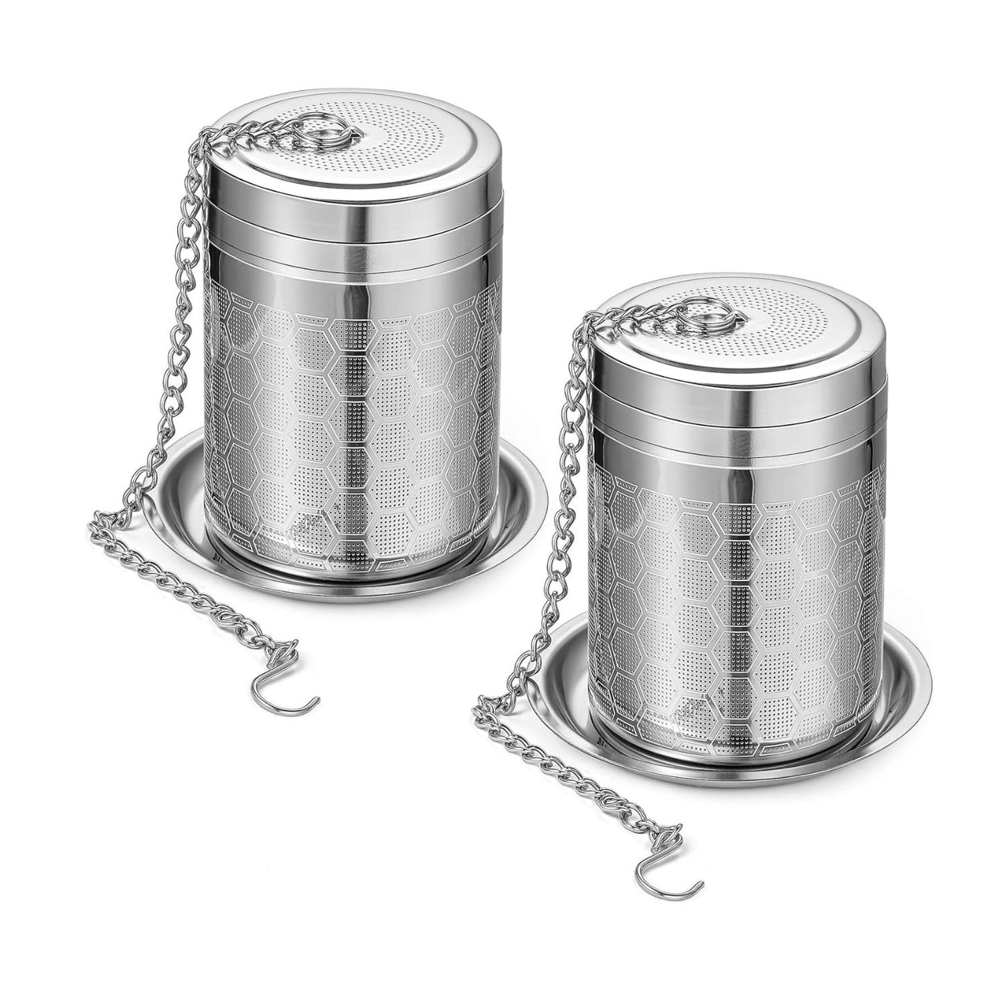 Home Collection Pack of 2 Stainless Steel Tea Infusers with Chain Hook and Threaded Lid