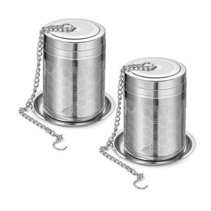 Home Collection Pack of 2 Stainless Steel Tea Infusers with Chain Hook and Threaded Lid
