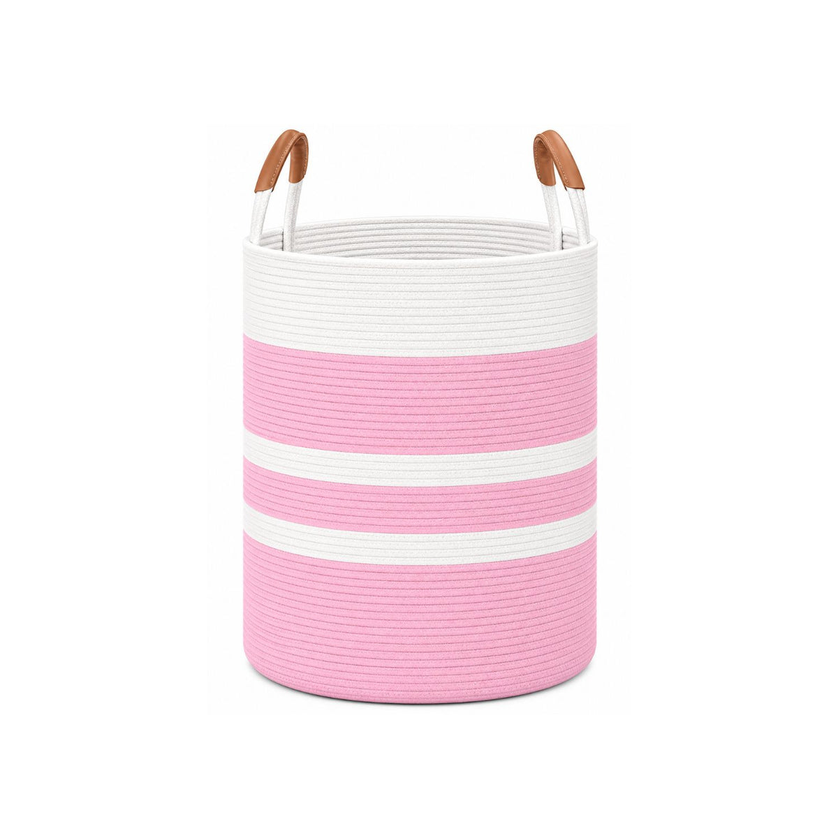 Home Collection 60L Woven Rope Laundry Hamper with Leather Handles