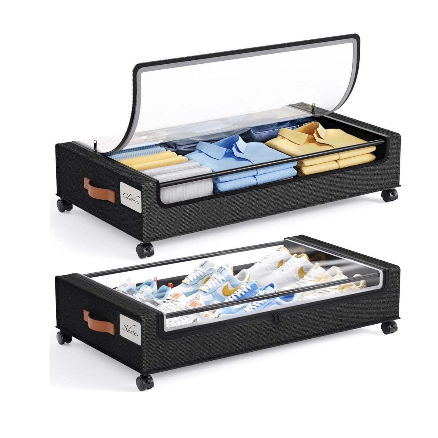 Home Collection Pack of 2 Large Under Bed Storage with Wheels Containers for Clothes and Shoes
