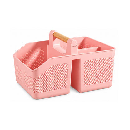 Home Collection Portable Plastic Shower Caddy Basket with Bamboo Handle