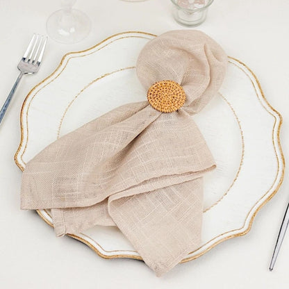 Home Collection Pack of 4 Natural Metal Napkin Rings with Woven Rattan Design 2"