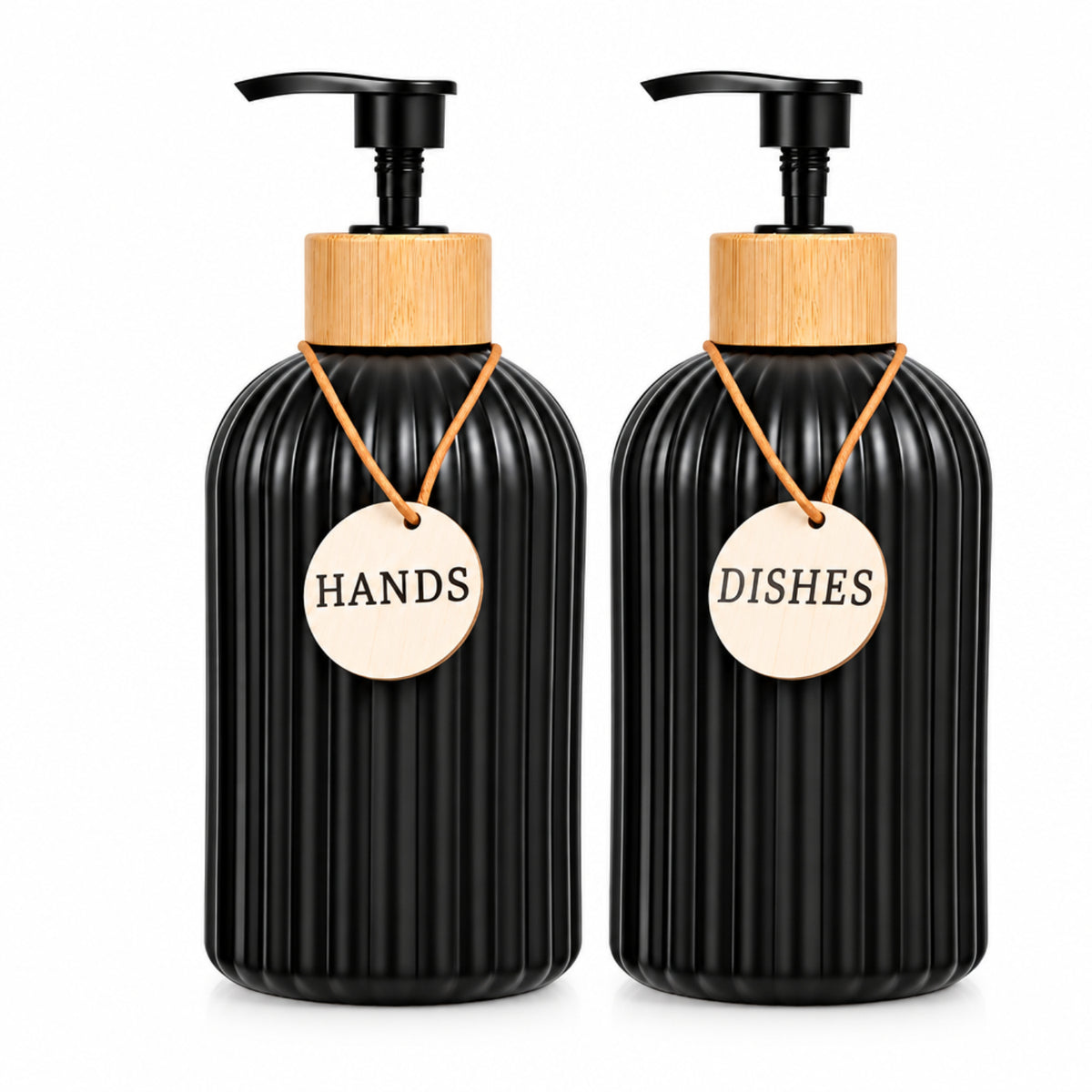 Home Collection 2-Pack 14.5 oz Glass Soap Dispenser with Bamboo Pump