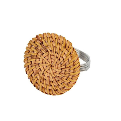 Home Collection Pack of 4 Natural Metal Napkin Rings with Woven Rattan Design 2"