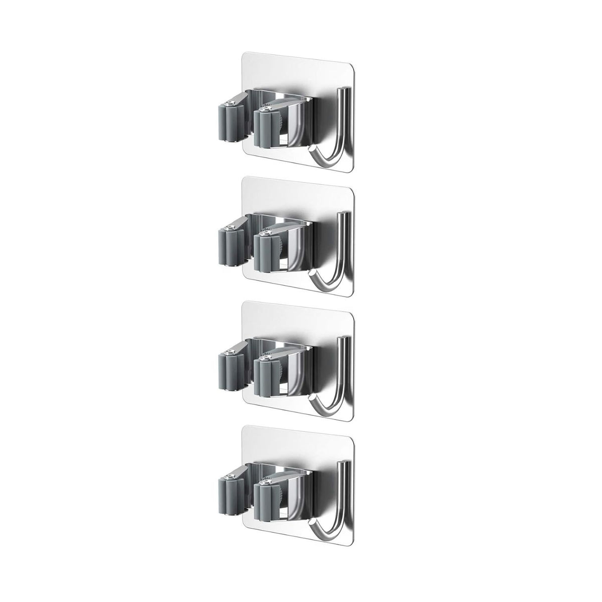 Home Collection Stainless Steel Wall Mounted Mop and Broom Holder with Hooks