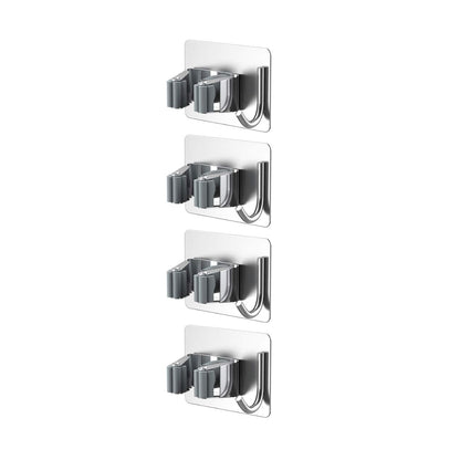 Home Collection Stainless Steel Wall Mounted Mop and Broom Holder with Hooks