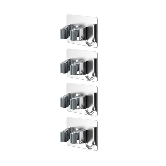 Home Collection Stainless Steel Wall Mounted Mop and Broom Holder with Hooks