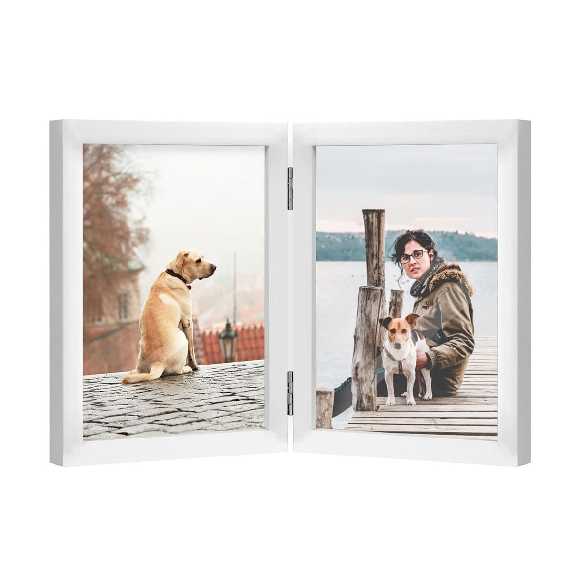 Home Collection Double Wooden Hinged Picture Frame 4x6 Inch Vertical Tabletop Display