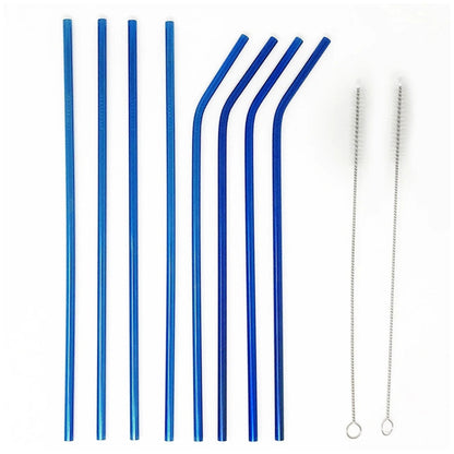 Home Collection Pack of 8 Stainless Steel Metal Cocktail Straws Set 10.5 Inch