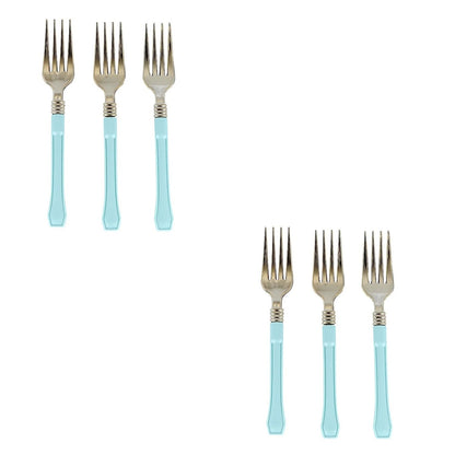 Home Collection Metallic Gold Disposable Forks with Blue Handle