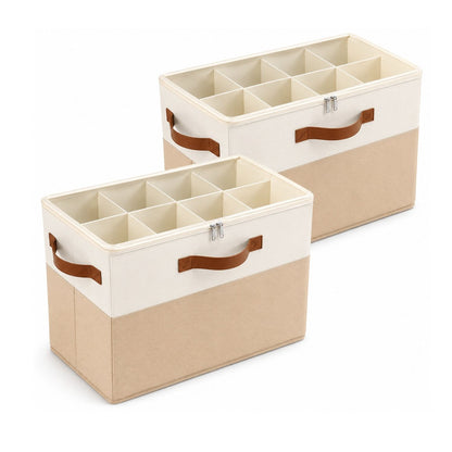 Home Collection Fabric Shoe Organizer Box with Adjustable Dividers and Clear Cover
