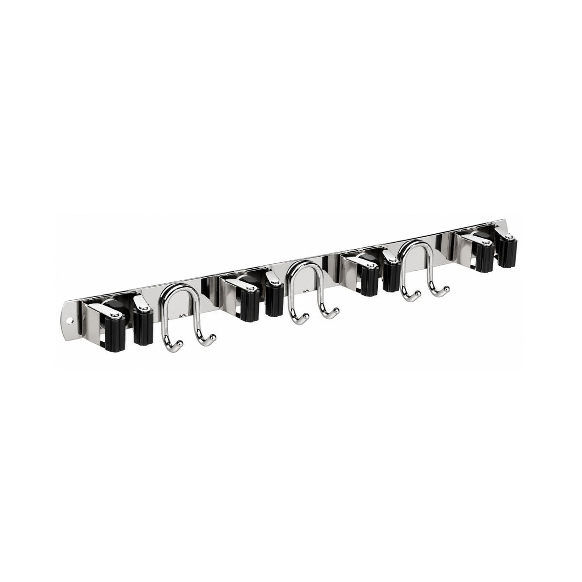 Home Collection Stainless Steel Wall Mounted Mop and Broom Holder with 4 Slots and 6 Hooks