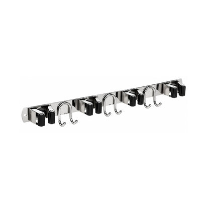 Home Collection Stainless Steel Wall Mounted Mop and Broom Holder with 4 Slots and 6 Hooks