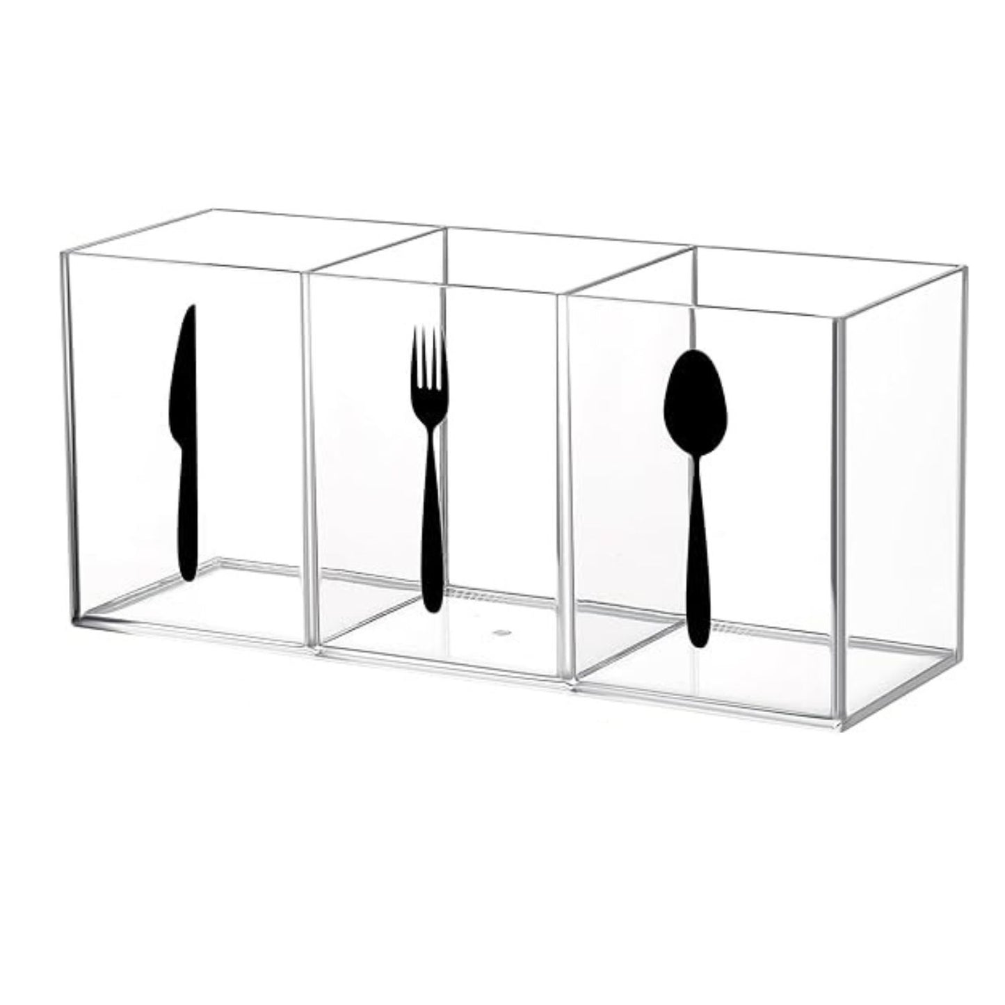 Home Collection Acrylic Cutlery Storage Organizer Bin 3 Section Silverware Caddy