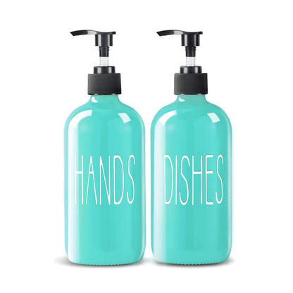 Home Collection Pack of 2 Glass Soap Dispenser Kitchen Sink Dish and Hand Soap Pump Bottles 16 oz