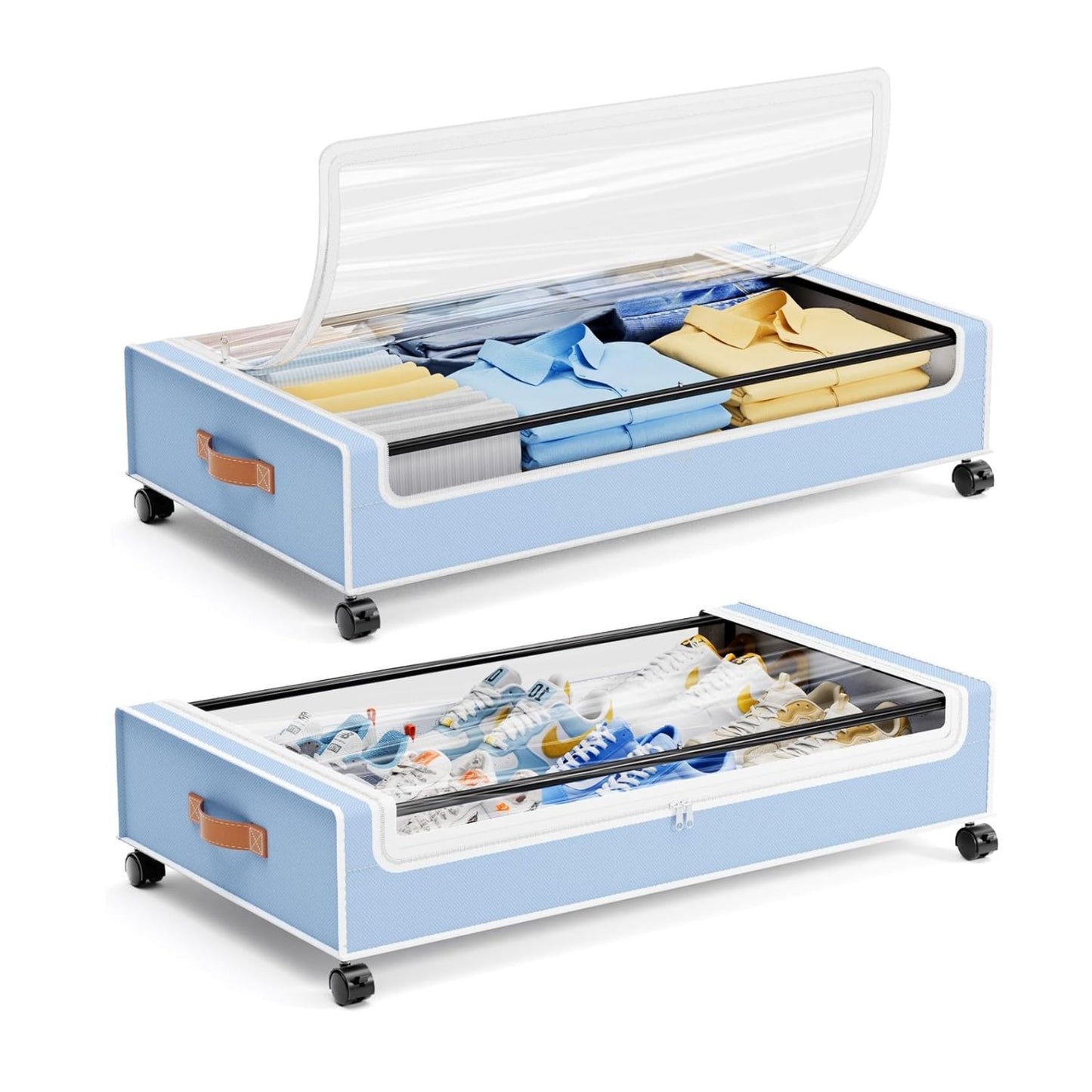 Home Collection Pack of 2 Large Under Bed Storage with Wheels Containers for Clothes and Shoes