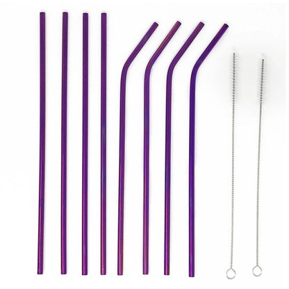 Home Collection Pack of 8 Stainless Steel Metal Cocktail Straws Set 10.5 Inch