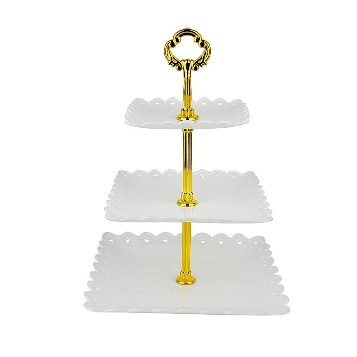 Home Collection 3 Tier Square Plastic Cupcake Holder Heart Rim 13"