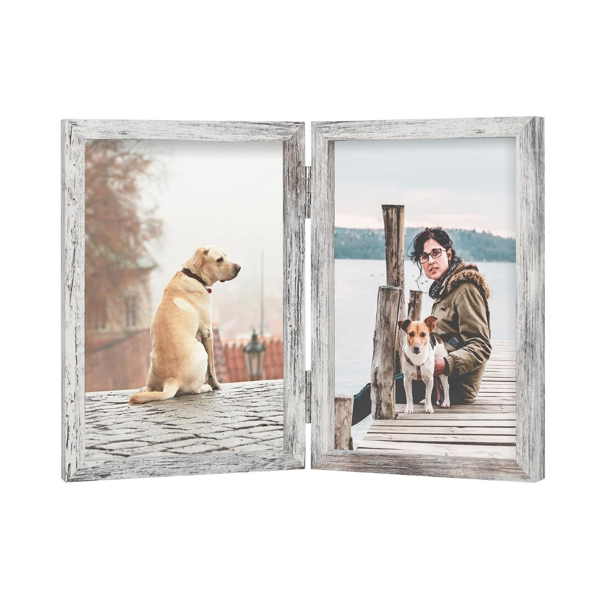 Home Collection Double Wooden Hinged Picture Frame 4x6 Inch Vertical Tabletop Display