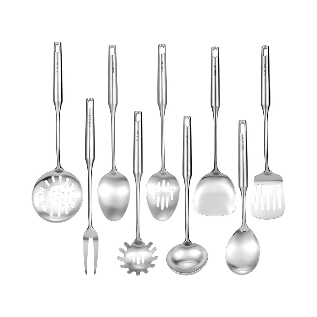 Home Collection Stainless Steel Cooking Utensils Set with Long Handles