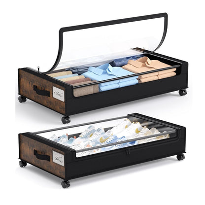 Home Collection Pack of 2 Large Under Bed Storage with Wheels Containers for Clothes and Shoes