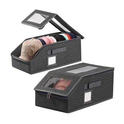 Home Collection Pack of 2 Stackable Baseball Cap Storage Boxes with Clear Window