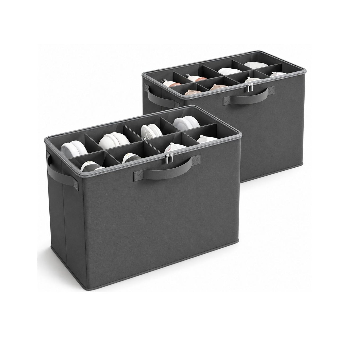 Home Collection Fabric Shoe Organizer Box with Adjustable Dividers and Clear Cover