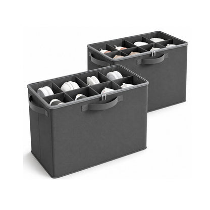Home Collection Fabric Shoe Organizer Box with Adjustable Dividers and Clear Cover