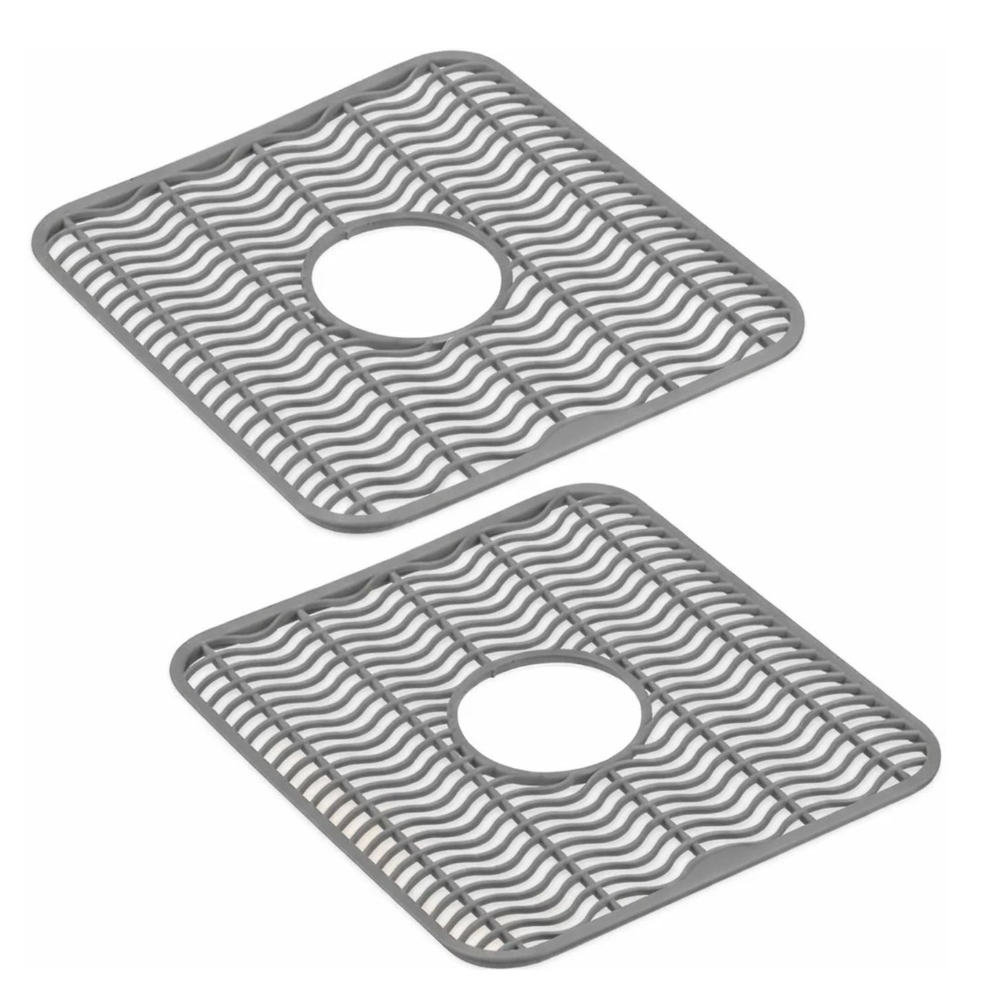 Home Collection Pack of 2 Sink Protector Mat Plastic with Center Drain 11x12-Inch