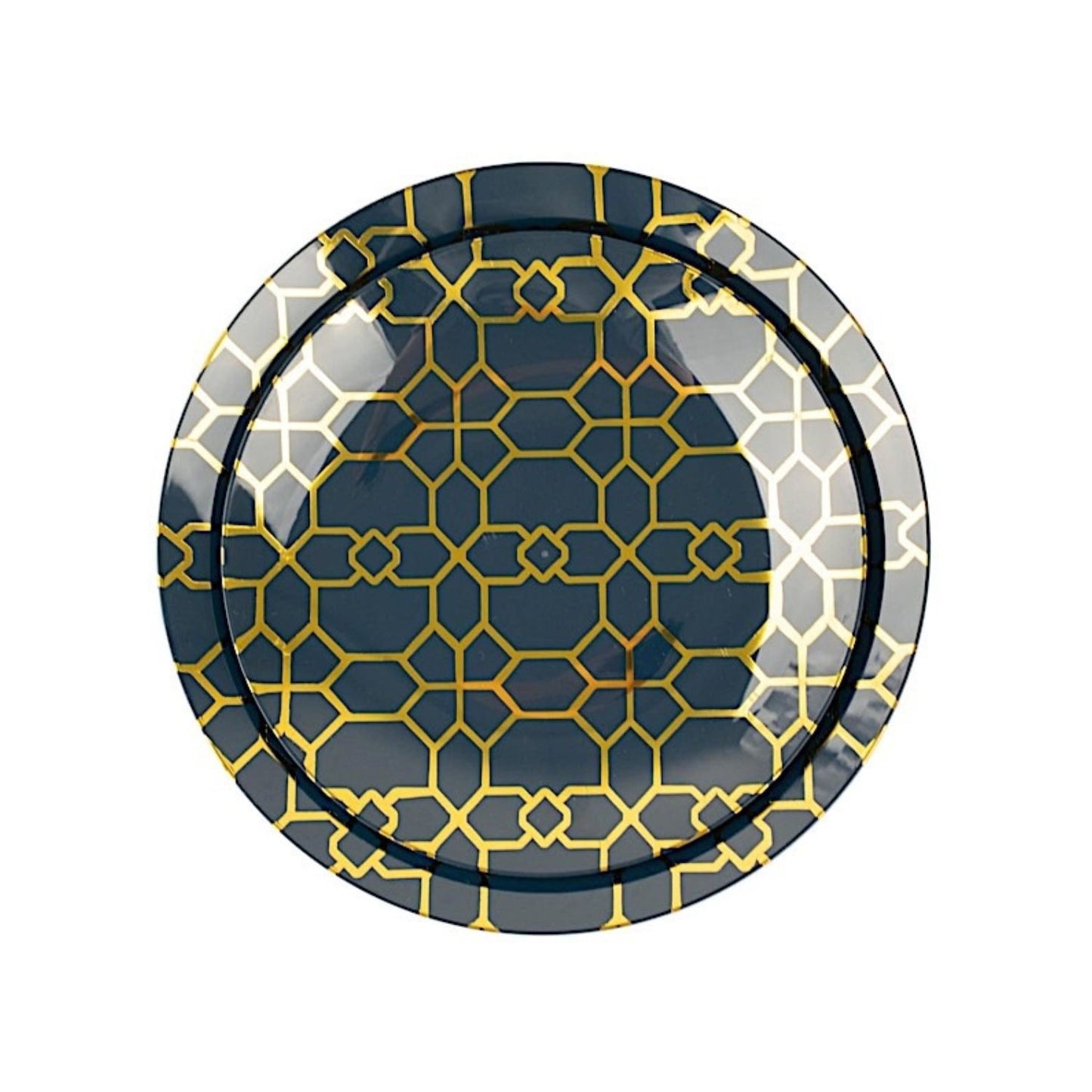 Home Collection Pack of 20 Round Plastic Dinner Plates Gold Geometric Design