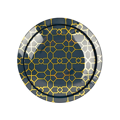 Home Collection Pack of 20 Round Plastic Dinner Plates Gold Geometric Design
