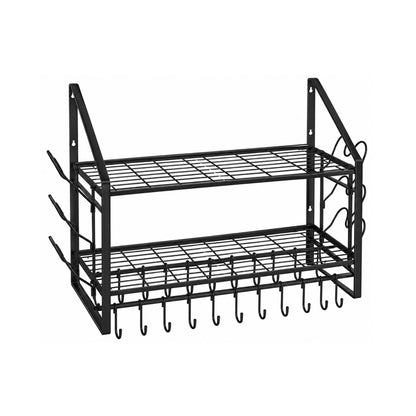 Home Collection 2Tier Wall Mounted Pot Rack with Hooks and Pot Lid Holders