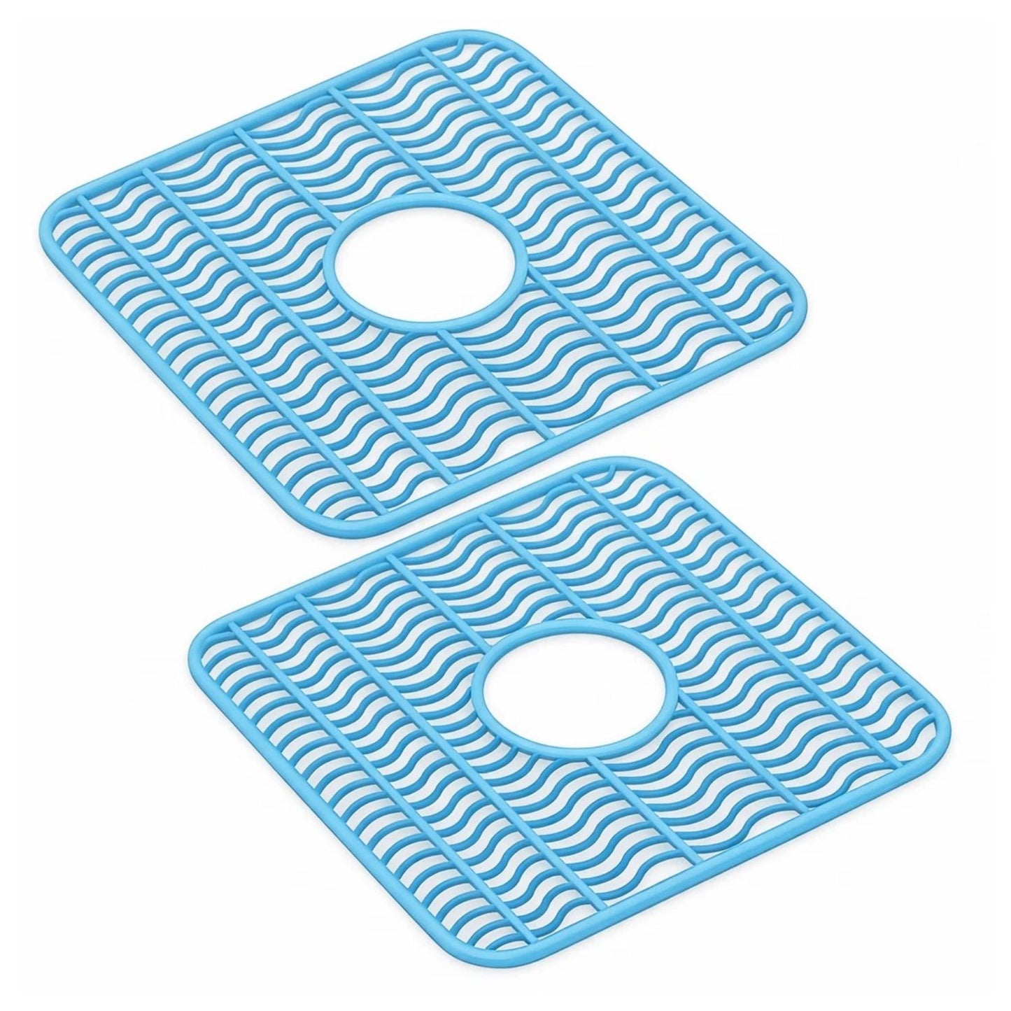 Home Collection Pack of 2 Sink Protector Mat Plastic with Center Drain 11x12-Inch