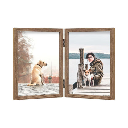Home Collection Double Wooden Hinged Picture Frame 4x6 Inch Vertical Tabletop Display
