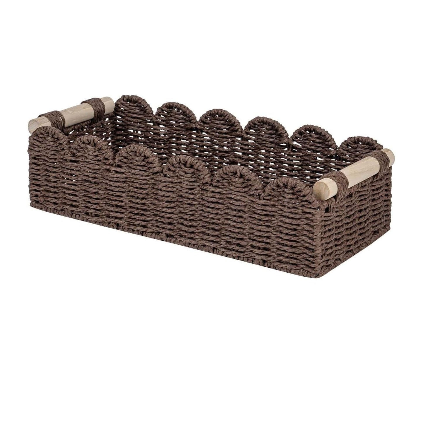 Home Collection Scalloped Edge Toilet Paper Storage Basket Paper Rope Organizer with Wooden Handles