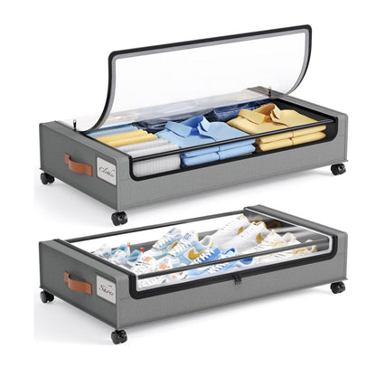 Home Collection Pack of 2 Large Under Bed Storage with Wheels Containers for Clothes and Shoes