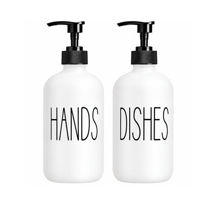 Home Collection Pack of 2 Glass Soap Dispenser Kitchen Sink Dish and Hand Soap Pump Bottles 16 oz