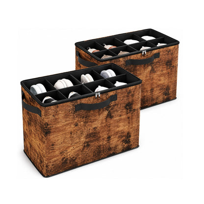 Home Collection Fabric Shoe Organizer Box with Adjustable Dividers and Clear Cover